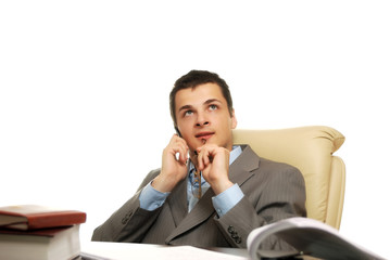 young businessman isolated against white background