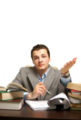 young businessman isolated against white background