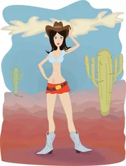 Abwaschbare Fototapete Wilder Westen Cowgirl in der Wüste