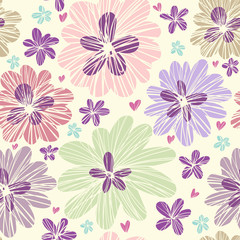 Fototapeta na wymiar Summer floral seamless pattern in pastel colors