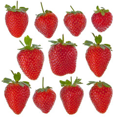 Set of isolated strawberries