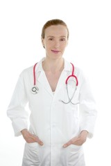 Fototapeta premium Doctor isolated on white, beautiful nurse woman