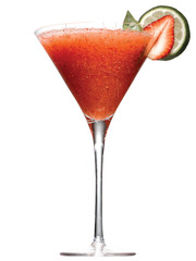 martini glass, lime, strawberry