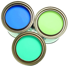 blue paint buckets