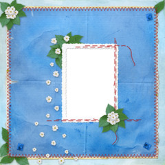Vintage frame with bunch of flowers on the abstract background