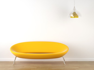 interior design yellow couch on white