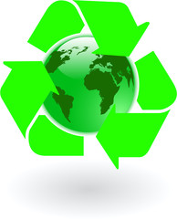 the vector green world globe with recycling symbol