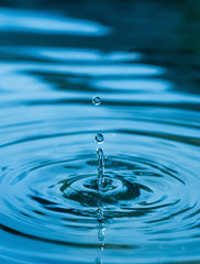 Droplet falling in blue water