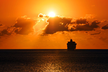 Cruise Ship Sailing Into Sunset