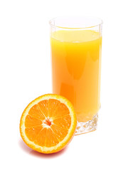 orange and juice in glass