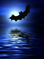 Bats flying over the water