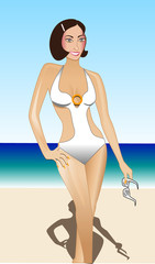 Beach Fashion, Beautiful Caucasian Woman in Monokini.