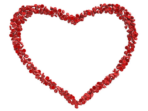 rendered illustration red heart blood cells with clipping path