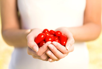 Hands holding cherry tomatoes