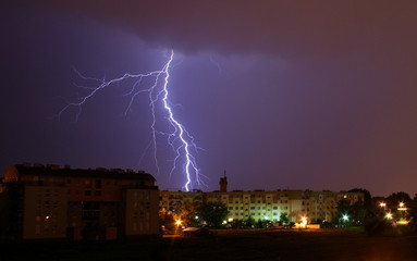 Lightning over the city during the storm