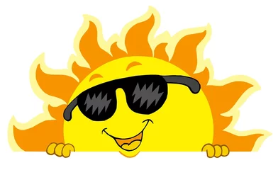 Vlies Fototapete Für Kinder Cute lurking Sun with sunglasses