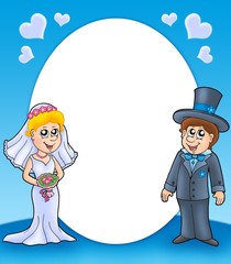Round frame with bride and groom