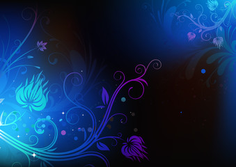 futuristic background made of blue shiny floral elements