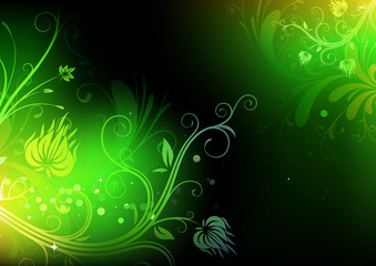 Fototapeta na wymiar futuristic background made of green shiny floral elements