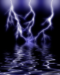 Lightning in the night over the water