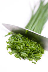 Schnittlauch wird gerade geschnitten