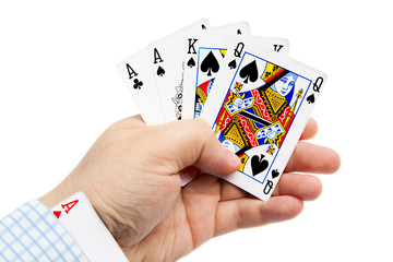 Mens hand with playing cards