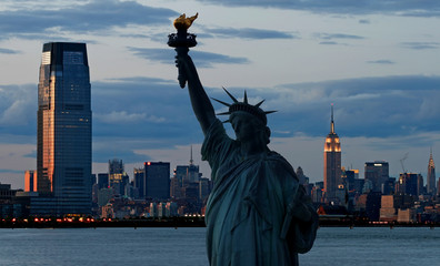 The Statue of Liberty and Manhattan Skyline