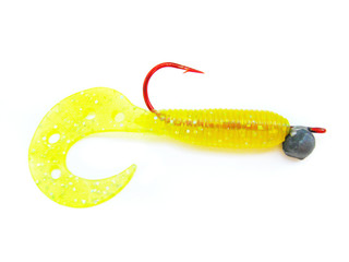 silicone fishing lures on a white background