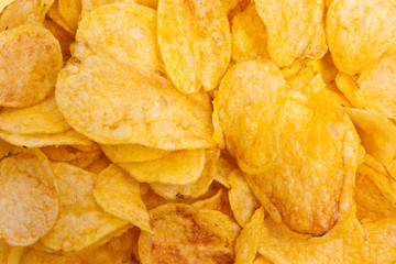 Potato chips closeup texture shot