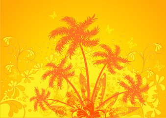 Fototapeta na wymiar orange palm trees silhouette