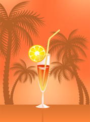 Tropical Martini Glass - Isolated on Orange Background