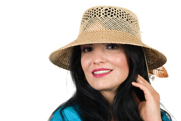 beautiful fashion woman with summer hat