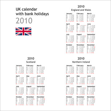 2010 Calendar UK bank holiday Stock Vector | Adobe Stock