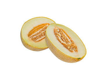 Sections of melon isolated on white background