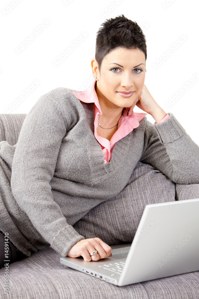 Wall mural women using computer