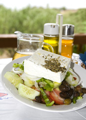 greek salad taverna in the greek islands panoramic view