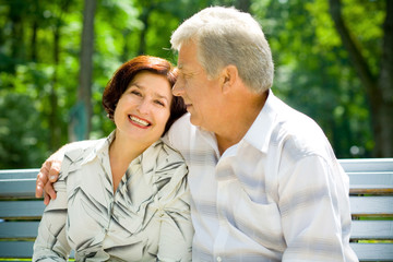 Fototapeta premium Attractive happy smiling senior couple embracing outdoors