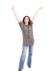 Obraz premium Very happy girl with arms raised