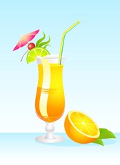 Tropical Glass of Martini - Isolated on a blue Background