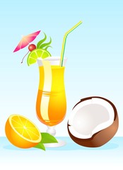 Tropical Glass of Martini - Isolated on a blue Background