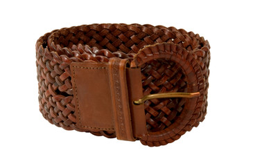 BROWN LEATHER  WOVEN BELT