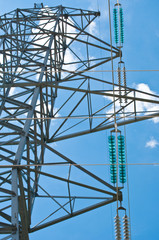 High voltage tower with transmission lines