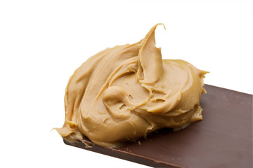 Chocolate bar with peanut butter. Clipping path included.