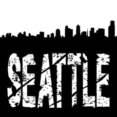 Seattle grunge text with skyline