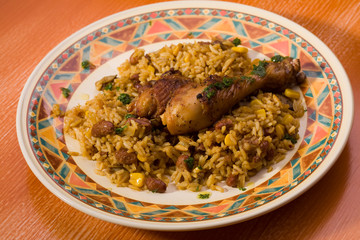 Delicious chicken with rice and beans