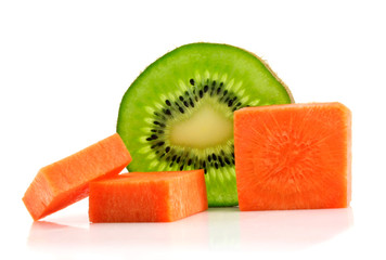 Carrot bricks and kiwi lobule isolated