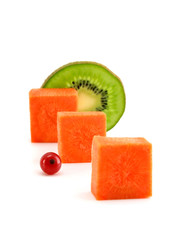 Carrot bricks and kiwi lobule isolated