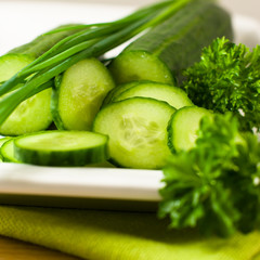 Fresh Cucumber with green Herbs