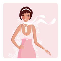 Beautiful girl in pink dress, vector