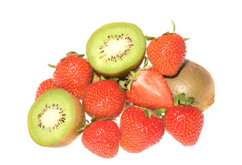strawberries and kiwi on white background